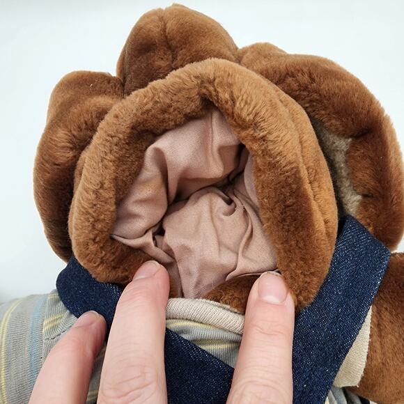 Ganz Bros Wrinkles Brown Dog Hand Puppet 17” Overalls Bone Tag Vintage 1981 - Picture 7 of 11